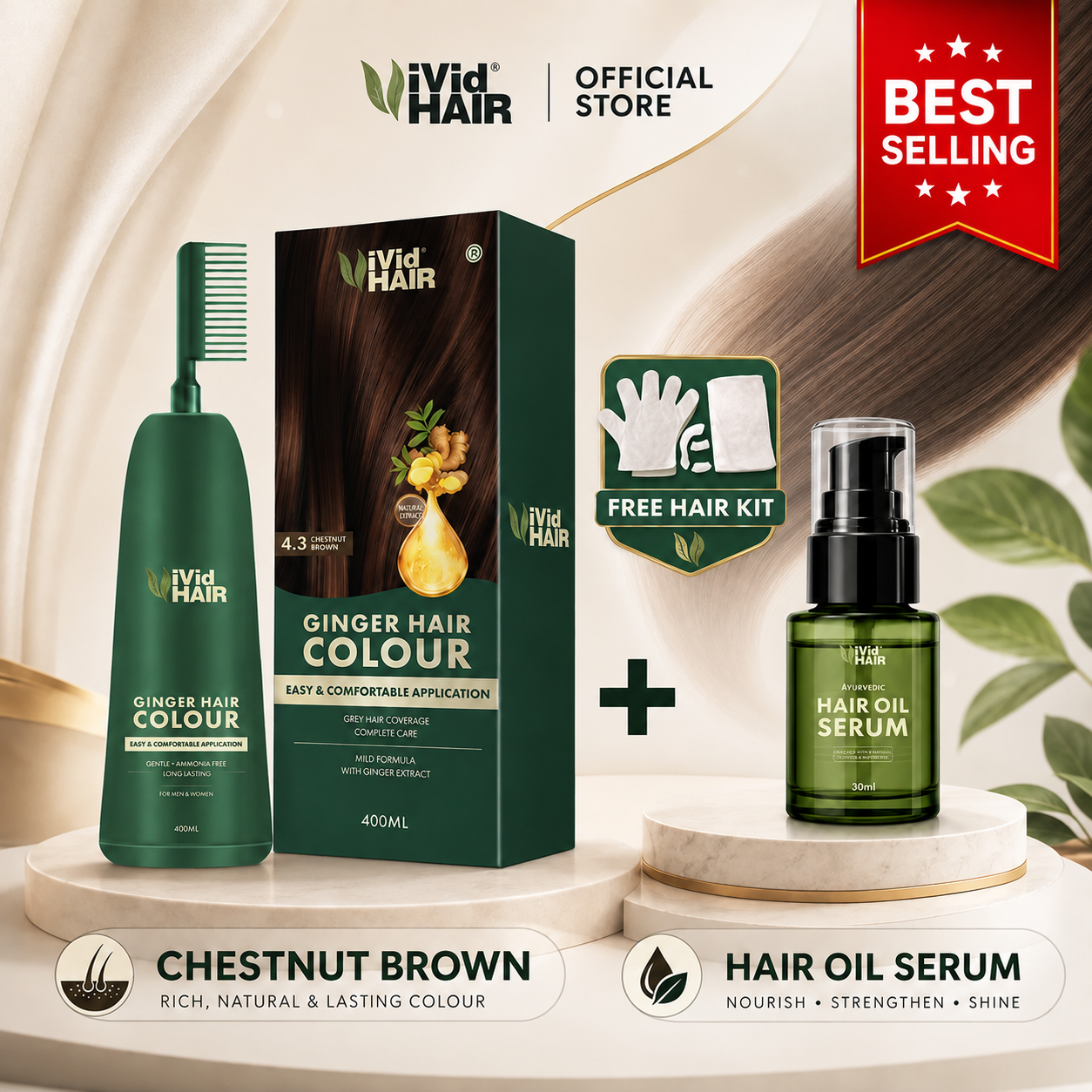 Set Jimat ViVid HAIR Chestnut Brown dan Hair Oil Serum